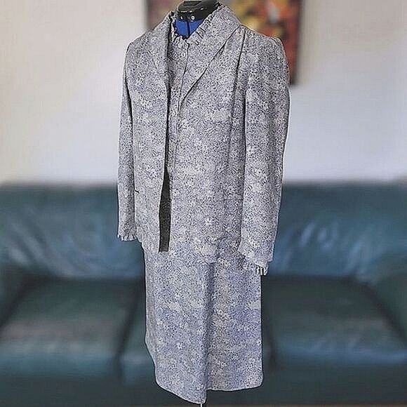 Vtg 60s blue & pale grey floral print dress & blazer co ord set - Picture 3 of 15